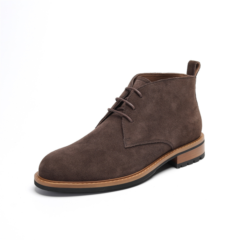 Muške čizme od nubuk suede i kože, britanskog stila, vezanje, gumena potplat, okrugli nos