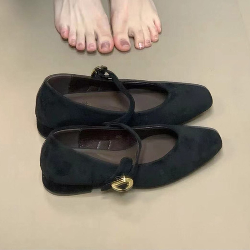 Mary Jane cipele s četvrtastim nosom, gornji materijal: Super fiber, remen s metalnom kopčom, niski debeli pet