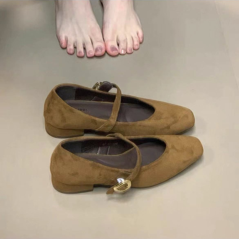 Mary Jane cipele s četvrtastim nosom, gornji materijal: Super fiber, remen s metalnom kopčom, niski debeli pet