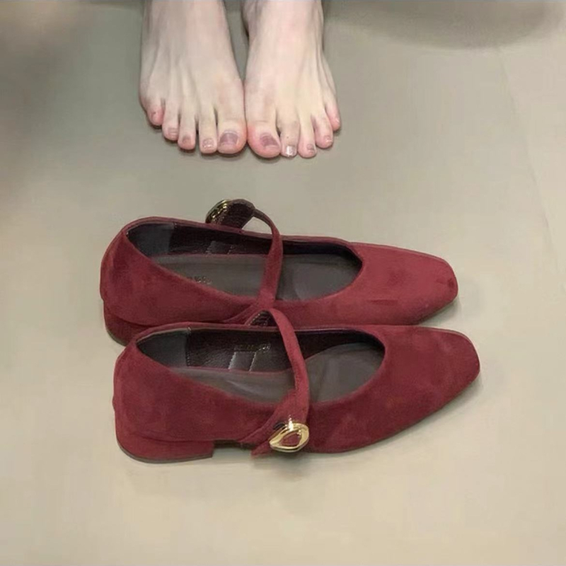 Mary Jane cipele s četvrtastim nosom, gornji materijal: Super fiber, remen s metalnom kopčom, niski debeli pet