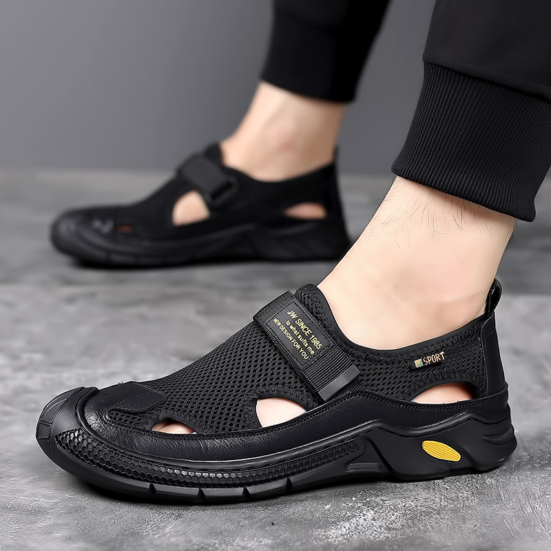 Muške sandale s mrežastim gornjim dijelom, gumom na potplatu, Leisure Baotou stil, zatvaranje na Velcro