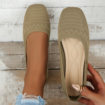Ženske slip-on cipele – prozračni fly-knit gornji dio, četvrtasti nos, platneni gornji dio, niski profil, TPR potplat