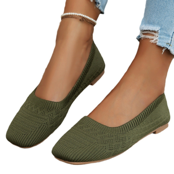 Ženske slip-on cipele – prozračni fly-knit gornji dio, četvrtasti nos, platneni gornji dio, niski profil, TPR potplat