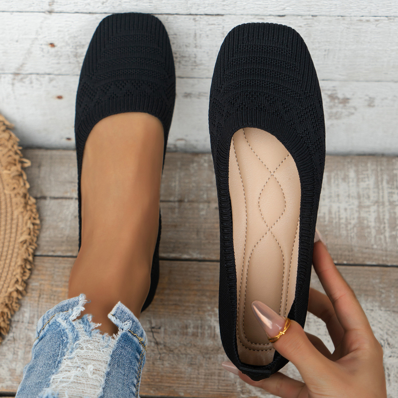 Ženske slip-on cipele – prozračni fly-knit gornji dio, četvrtasti nos, platneni gornji dio, niski profil, TPR potplat
