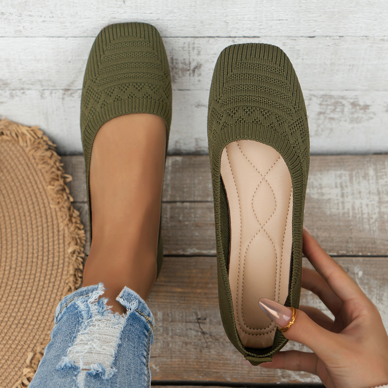 Ženske slip-on cipele – prozračni fly-knit gornji dio, četvrtasti nos, platneni gornji dio, niski profil, TPR potplat