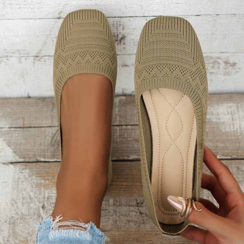 Ženske slip-on cipele – prozračni fly-knit gornji dio, četvrtasti nos, platneni gornji dio, niski profil, TPR potplat