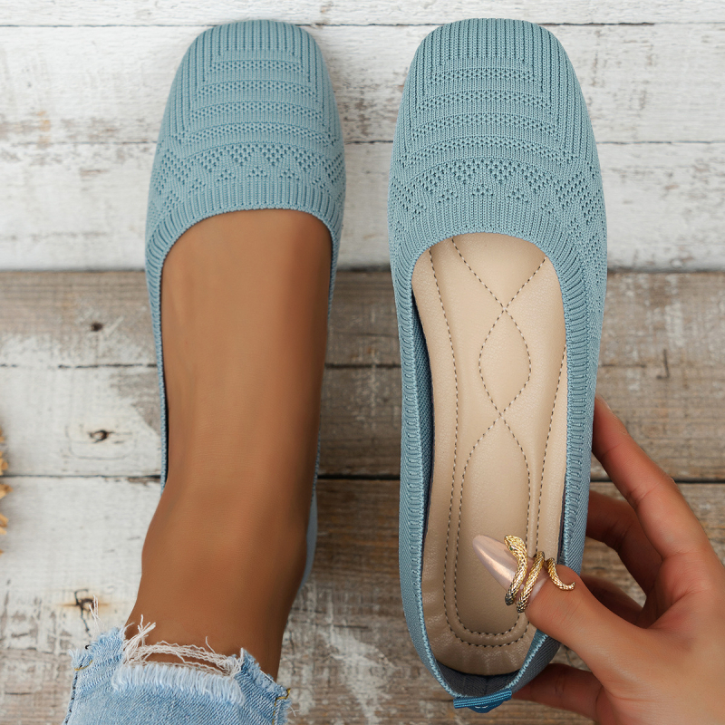 Ženske slip-on cipele – prozračni fly-knit gornji dio, četvrtasti nos, platneni gornji dio, niski profil, TPR potplat
