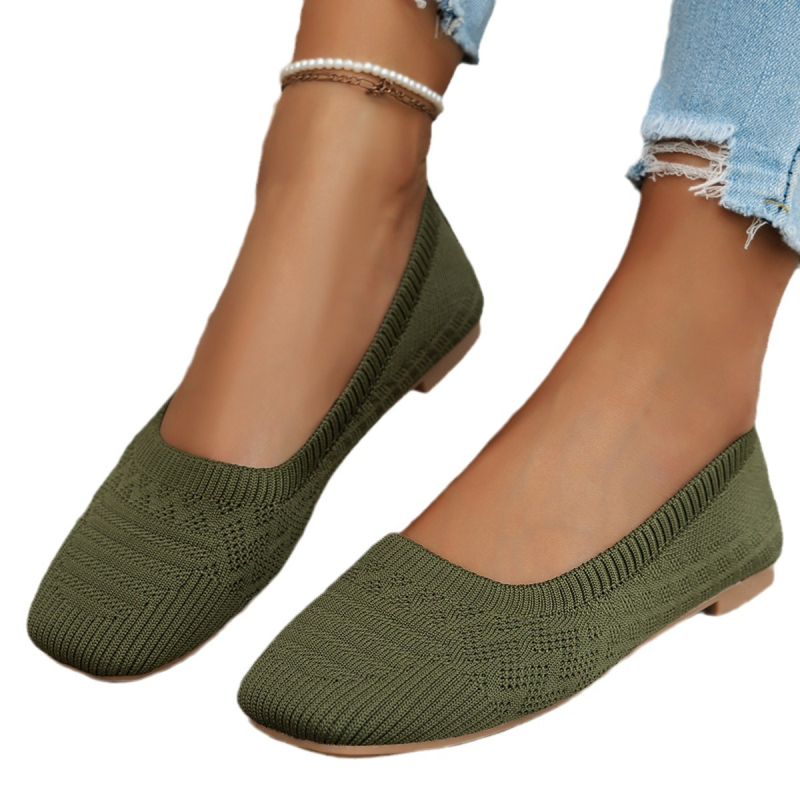 Ženske slip-on cipele – prozračni fly-knit gornji dio, četvrtasti nos, platneni gornji dio, niski profil, TPR potplat