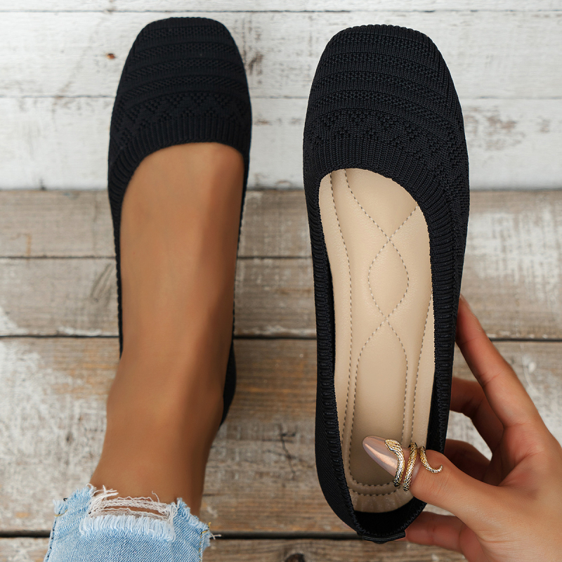Ženske slip-on cipele – prozračni fly-knit gornji dio, četvrtasti nos, platneni gornji dio, niski profil, TPR potplat