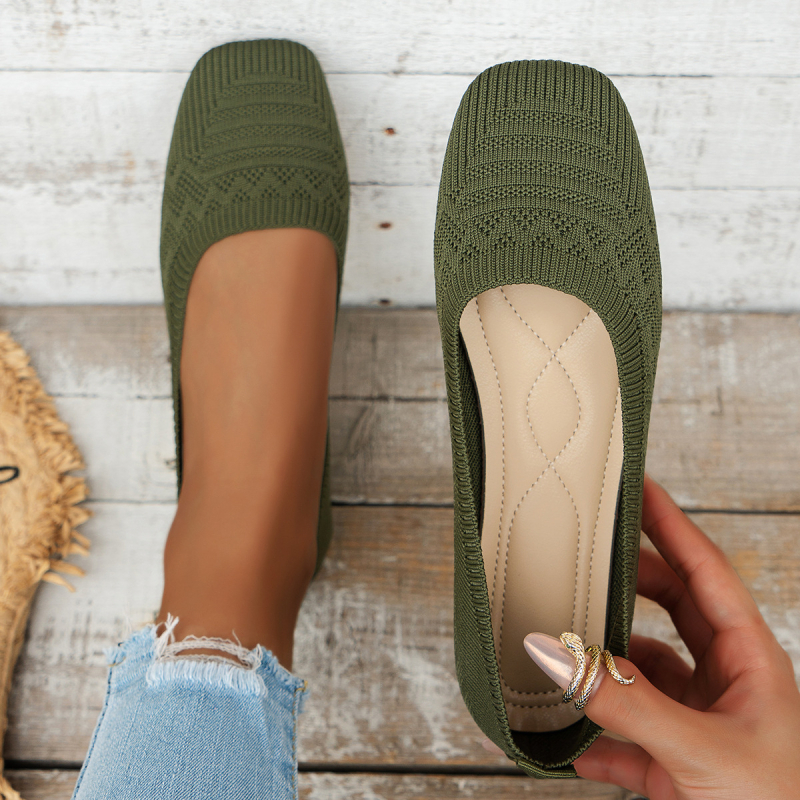 Ženske slip-on cipele – prozračni fly-knit gornji dio, četvrtasti nos, platneni gornji dio, niski profil, TPR potplat