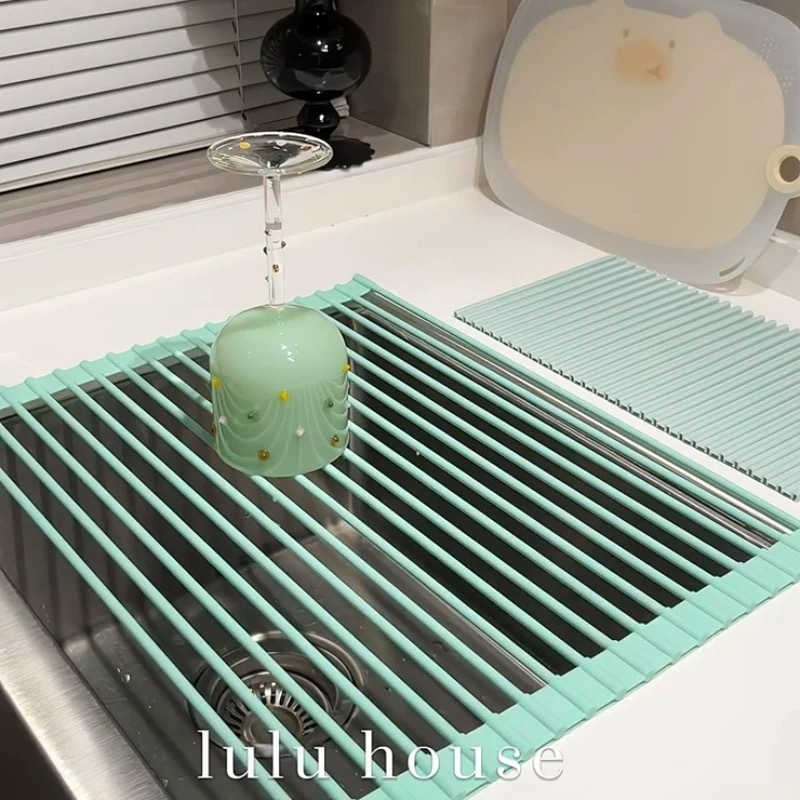 Sklopivi držač za sudoper od silikona i galvaniziranog željeza; višenamjenski; pokretan; bez ugradnje