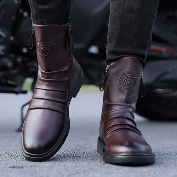 Ghete Martin pentru bărbați - partea superioară din PU, căptușeală fleece, talpă PU, toc 3-5 cm