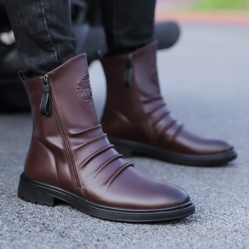 Ghete Martin pentru bărbați - partea superioară din PU, căptușeală fleece, talpă PU, toc 3-5 cm