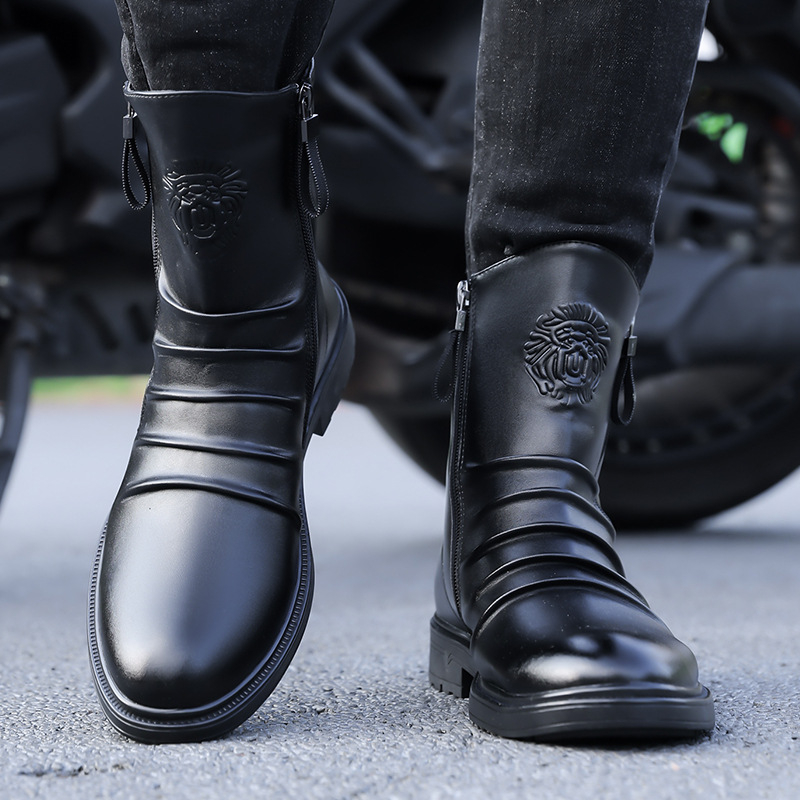 Ghete Martin pentru bărbați - partea superioară din PU, căptușeală fleece, talpă PU, toc 3-5 cm