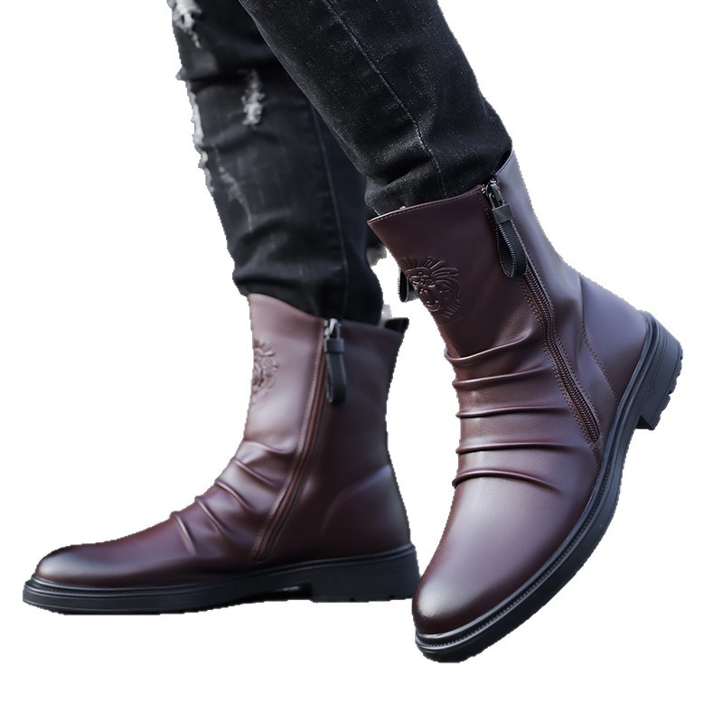 Ghete Martin pentru bărbați - partea superioară din PU, căptușeală fleece, talpă PU, toc 3-5 cm