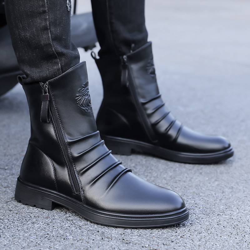 Ghete Martin pentru bărbați - partea superioară din PU, căptușeală fleece, talpă PU, toc 3-5 cm