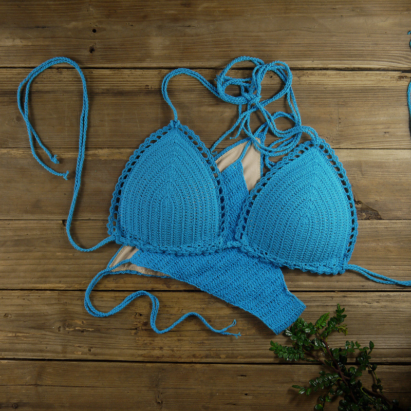 Ručno izrađeni bikini set, push-up, backless, 100% pamuk, ženski kupaći kostim