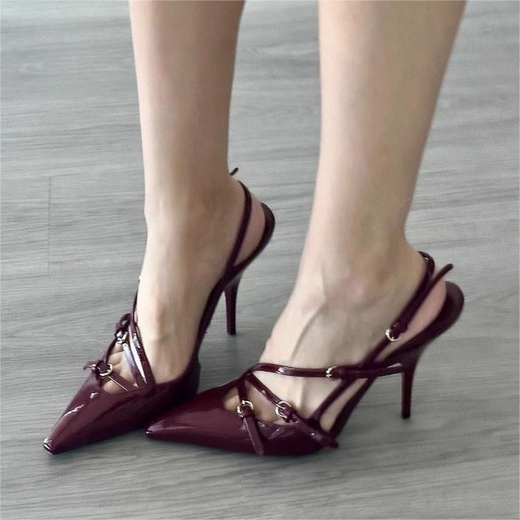 Ženske cipele s oštrim nosom, vintage stil, 6-8 cm visoka petu, PU gornji dio, PU potplat