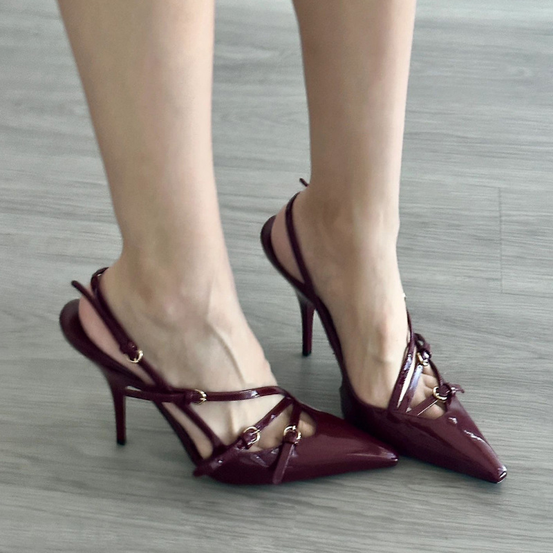 Ženske cipele s oštrim nosom, vintage stil, 6-8 cm visoka petu, PU gornji dio, PU potplat