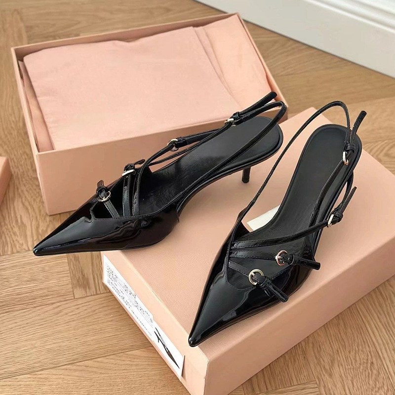 Ženske cipele s oštrim nosom, vintage stil, 6-8 cm visoka petu, PU gornji dio, PU potplat