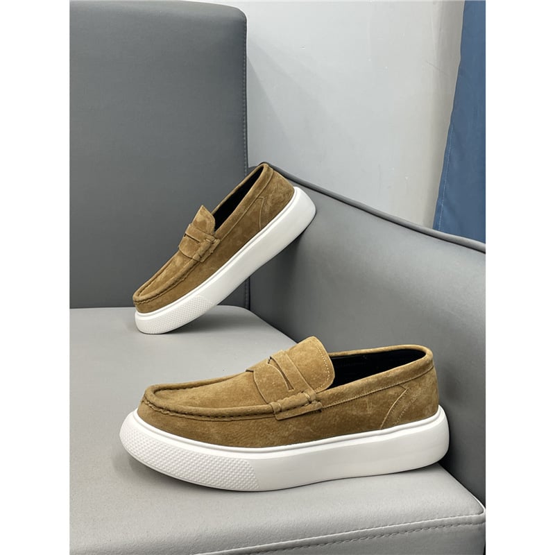 Muški kožni slip-on loaferi, prozračna nubuk gornja, podstava od svinjske kože, gumeni potplat, oštar nos