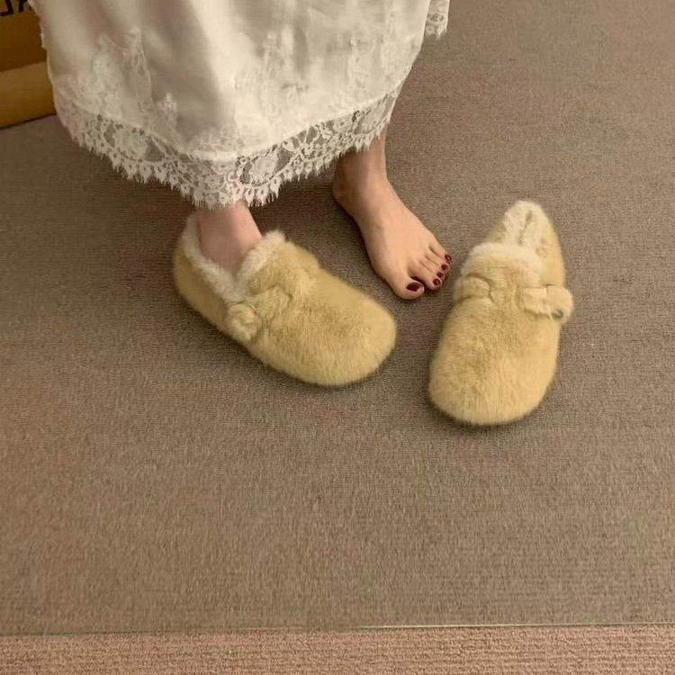 Ženske plišane loaferice s okruglim vrhom, niski 3-5 cm potpetice, EVA uložak, gumena potplat, topla zimska svakodnevna obuća