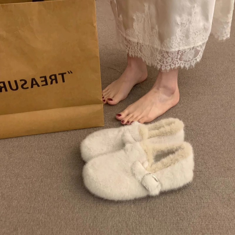Ženske plišane loaferice s okruglim vrhom, niski 3-5 cm potpetice, EVA uložak, gumena potplat, topla zimska svakodnevna obuća