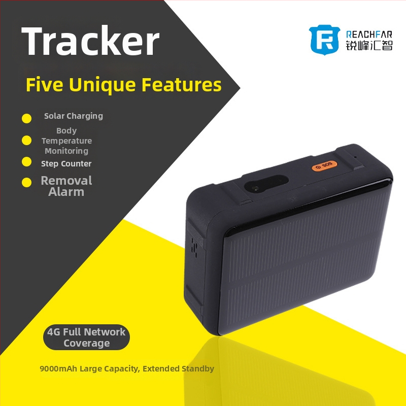 GPS тракер RF-V44 за добитък от Reachfar, 4G, соларно зареждане, IP67 водоустойчив, GPS точност 5–15 m, SOS и оградни аларми