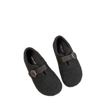 Cipele u stilu Birkenstock, vuneni gornji dio, podstava od umjetnog krzna, unutarnje povećanje od 3 cm, elastično zatvaranje