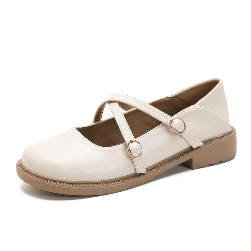 Ženske JK kožne cipele od sintetičke kože, okrugli vrh, niski pet 1-3 cm, gumeni potplat, EVA ulošak, u stilu JK uniforme