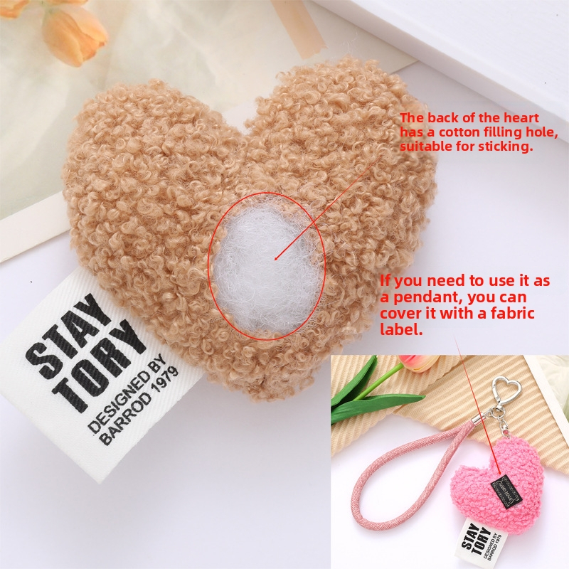 Plišani dodatak za odjeću – srce od pliša, punjeni pliš, oblik privjeska za prtljagu, motiv ljubav/kapljica/zvono, stil Fresh and Sweet