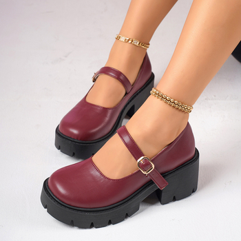 Pantofi Mary Jane cu platformă, suprafață PU, vârf rotund, toc în formă de cui 3–5 cm, stil japonez JK