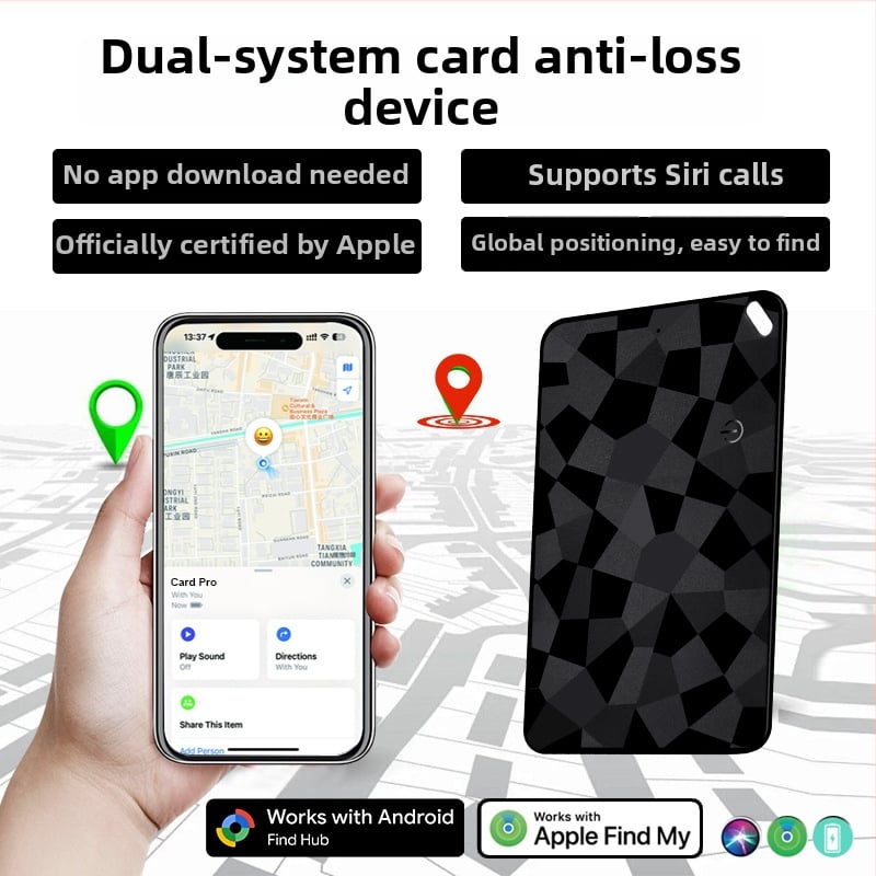 Dualni sustav GPS tracker za iOS i Android – kartični lokator protiv gubitka, model K18, ABS, 31 g, 100 mAh, bežično punjenje