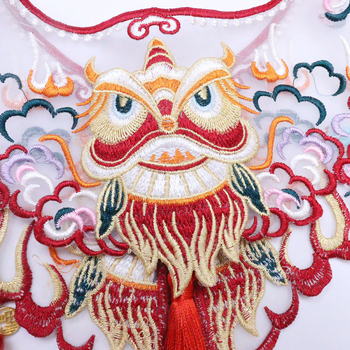 Shengchao art organza šal s geometrijskim uzorkom i kineskog stila vezom