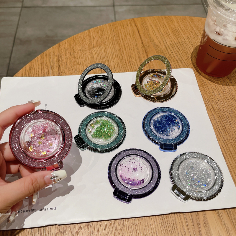 Suport pentru telefon cu inel metalic, autocolant pe spate cu efect nisip, stand de birou portabil — Personalizare disponibilă