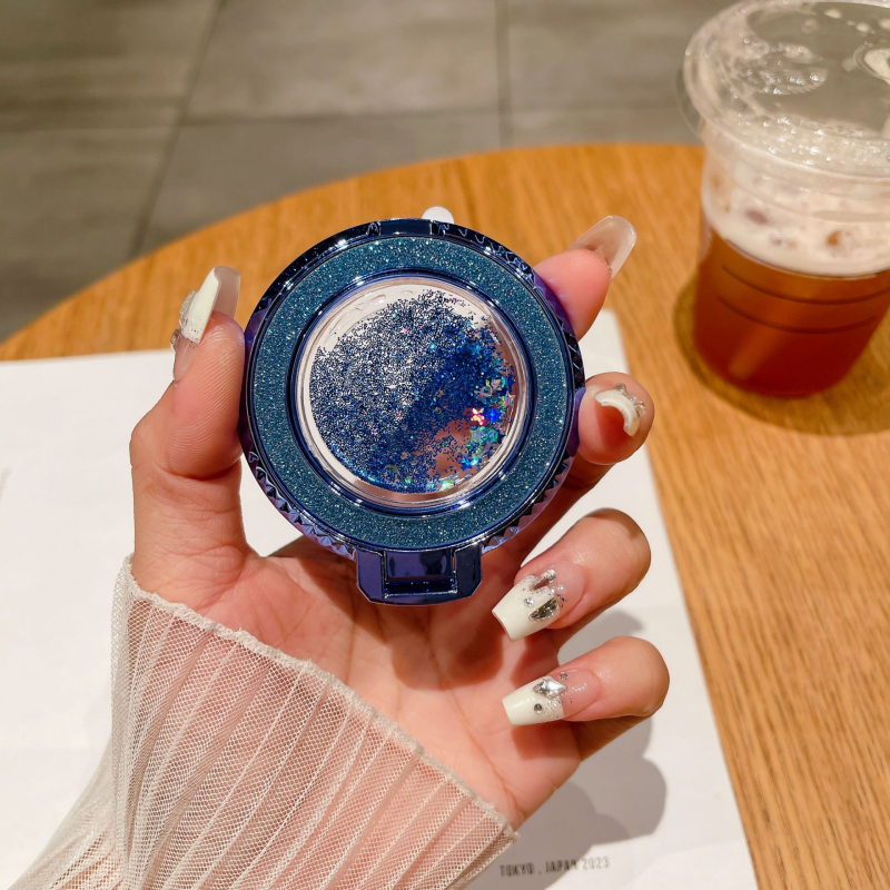 Suport pentru telefon cu inel metalic, autocolant pe spate cu efect nisip, stand de birou portabil — Personalizare disponibilă