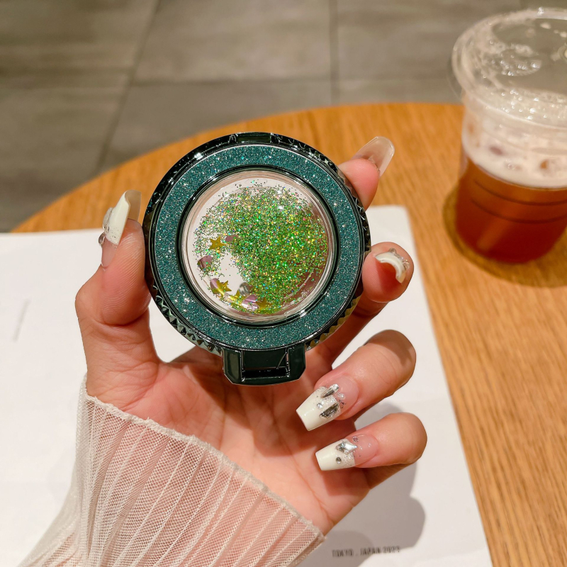 Suport pentru telefon cu inel metalic, autocolant pe spate cu efect nisip, stand de birou portabil — Personalizare disponibilă