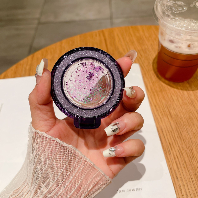 Suport pentru telefon cu inel metalic, autocolant pe spate cu efect nisip, stand de birou portabil — Personalizare disponibilă