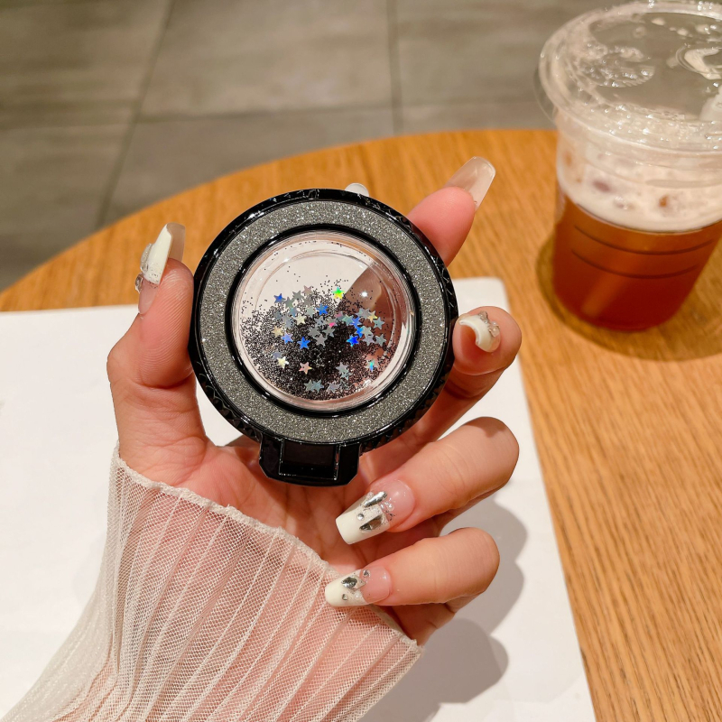 Suport pentru telefon cu inel metalic, autocolant pe spate cu efect nisip, stand de birou portabil — Personalizare disponibilă