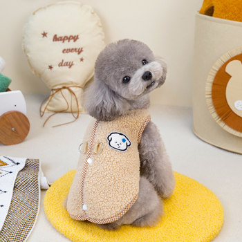 Gilet za kućne ljubimce od ovčje vune, podstavljena flisom, za sve sezone, s stražnjom kopčom za povodac, pogodan za pse i mačke