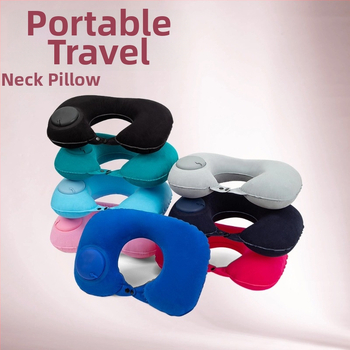 У-образна надуваема възглавница за пътуване, пълнена с въздух, флокинг плат, модерен стил, подходяща за деца и възрастни