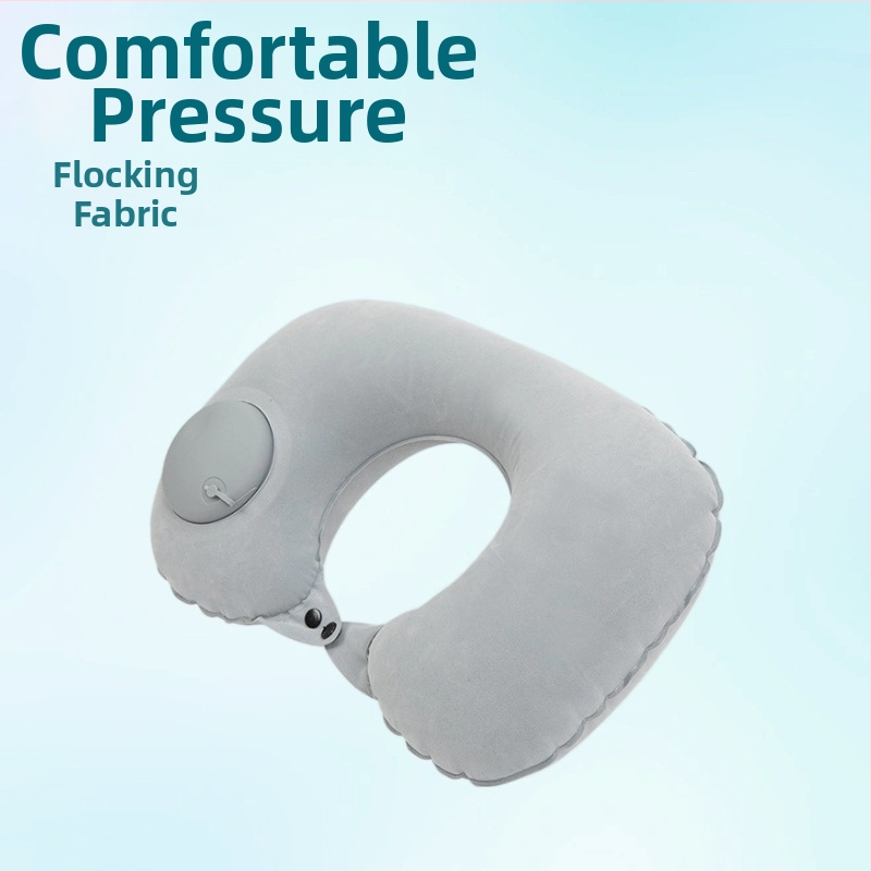 У-образна надуваема възглавница за пътуване, пълнена с въздух, флокинг плат, модерен стил, подходяща за деца и възрастни