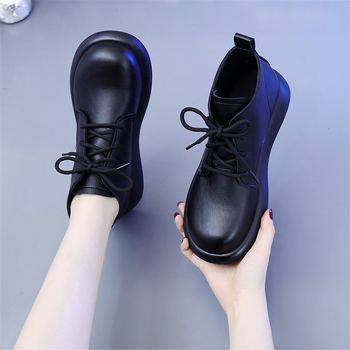 Cizme Martin din piele naturală pentru femei, stil britanic, gambă joasă, vârf rotund, talpă din cauciuc