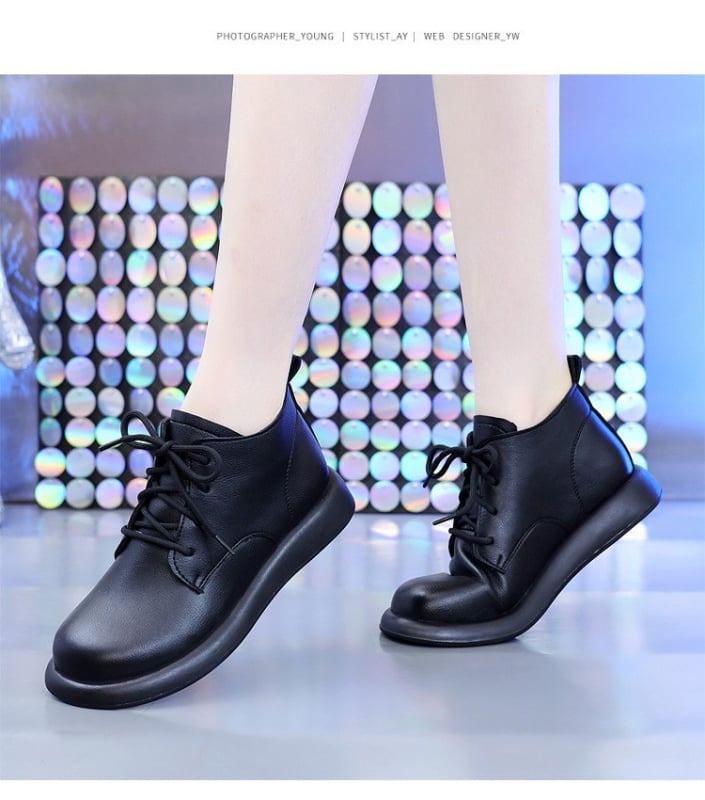 Cizme Martin din piele naturală pentru femei, stil britanic, gambă joasă, vârf rotund, talpă din cauciuc