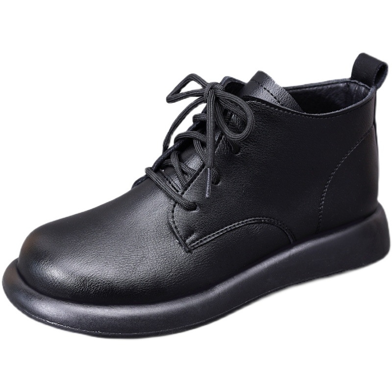 Cizme Martin din piele naturală pentru femei, stil britanic, gambă joasă, vârf rotund, talpă din cauciuc