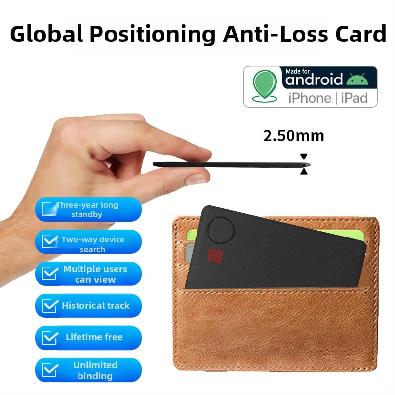 Ultra-tanki GPS tracker kartice za novčanik – dijeljeno praćenje, 7-dnevna povijest, baterija 540 mAh