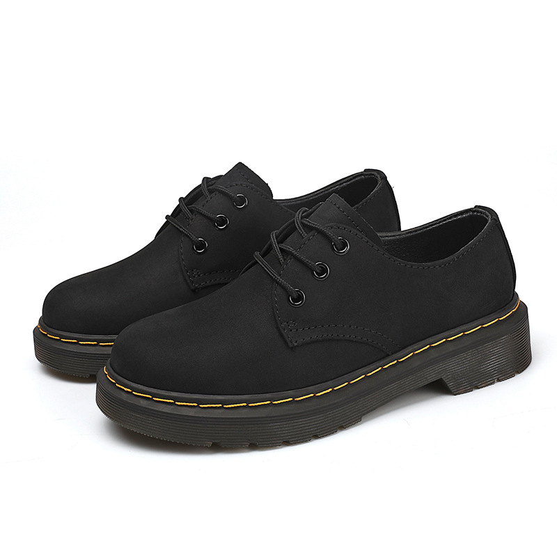Ženske casual kožne gležnjače s okruglim vrhom, Crazy Horse koža, niski pet 1–3 cm, vezanje