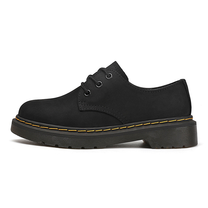 Ženske casual kožne gležnjače s okruglim vrhom, Crazy Horse koža, niski pet 1–3 cm, vezanje