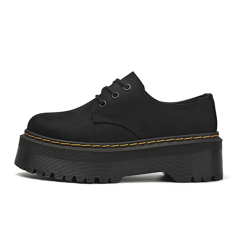 Ženske casual kožne gležnjače s okruglim vrhom, Crazy Horse koža, niski pet 1–3 cm, vezanje