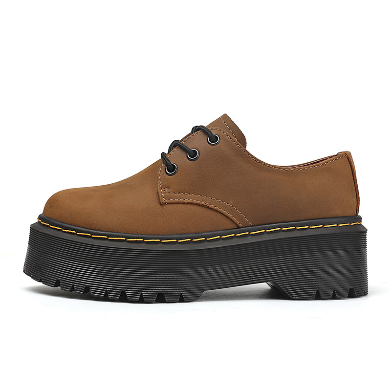 Ženske casual kožne gležnjače s okruglim vrhom, Crazy Horse koža, niski pet 1–3 cm, vezanje